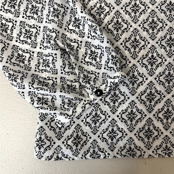 fun2fun Women's White and Black Patterned Peasant Blouse Size Large NWOT - Picture 4 of 4